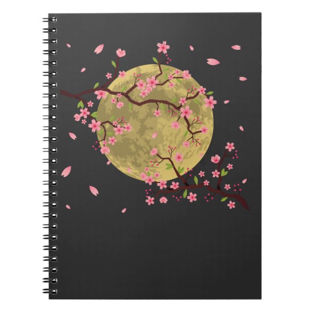 Carnet Cerise en fleurs Lune sakura japonais (Devant)