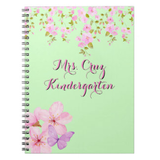Carnet Cerise Fleur Joli rose & Vert Personnalisé