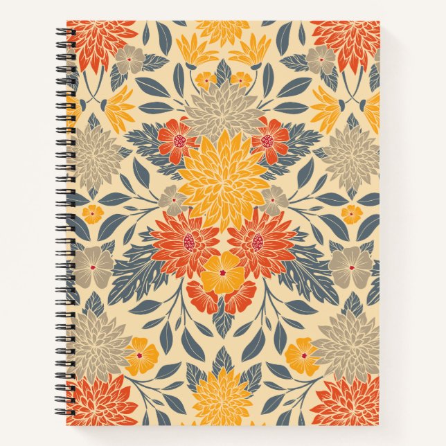 Carnet Chaleureux Jaune, Orange & Bleu Floral (Devant)
