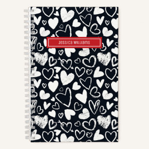 Carnet Chalk de coeur Doodle et l'amour Motif mignon Noir