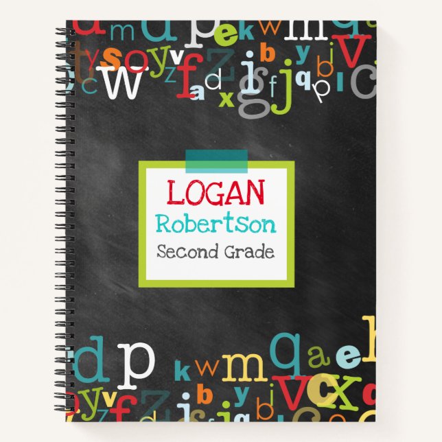 Carnet Chalkboard Alphabet Boy's Personalized Spiral (Devant)