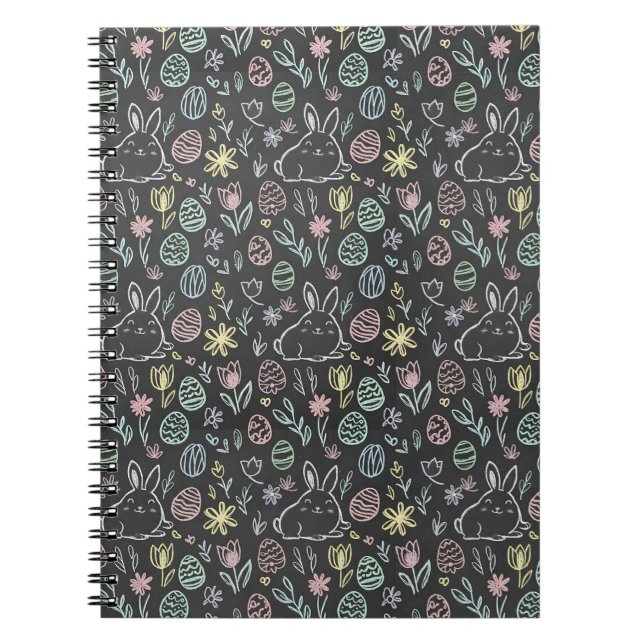 Carnet Chalkboard Easter Bunny Doodle Pattern (Devant)