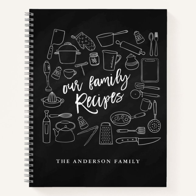 Carnet Chalkboard Kitchen Tools Personnalisé Recette Note (Devant)