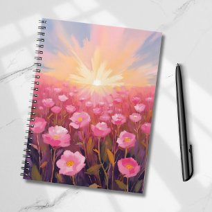 Carnet Champ de fleurs rose aquarelle floral