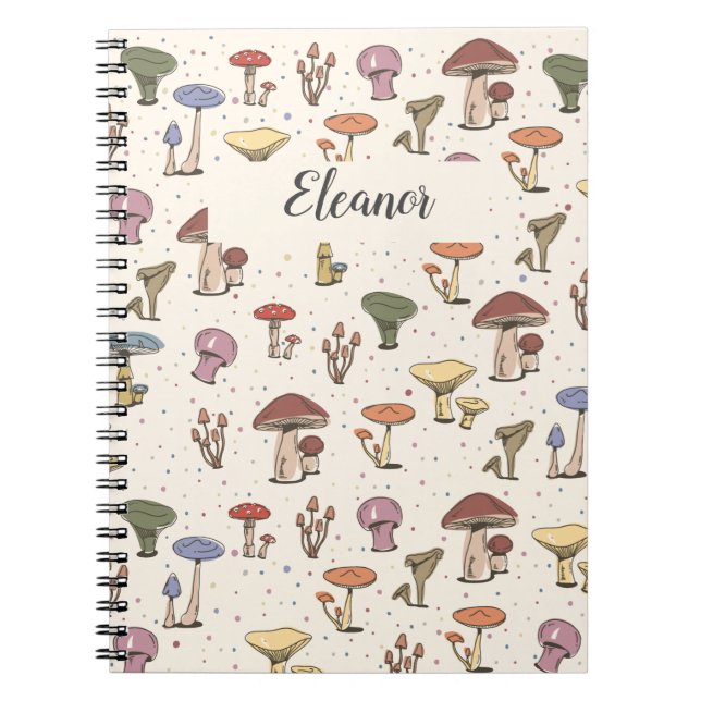 Carnet Champignons colorés Doodle Motif - Personnalisable (Devant)
