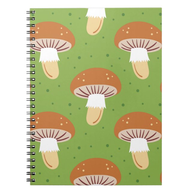 Carnet Champignons d'automne : motif sans couture verte. (Devant)