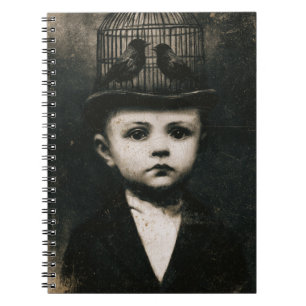 Carnet Chapeau de cage à oiseau noir et blanc surréaliste