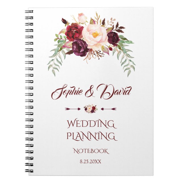 Carnet Charmant Wedding planner Floral Bourgogne Marsala (Devant)