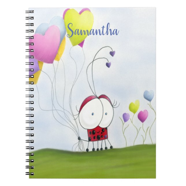 Carnet Charmante coccinelle aux ballons colorés (Devant)