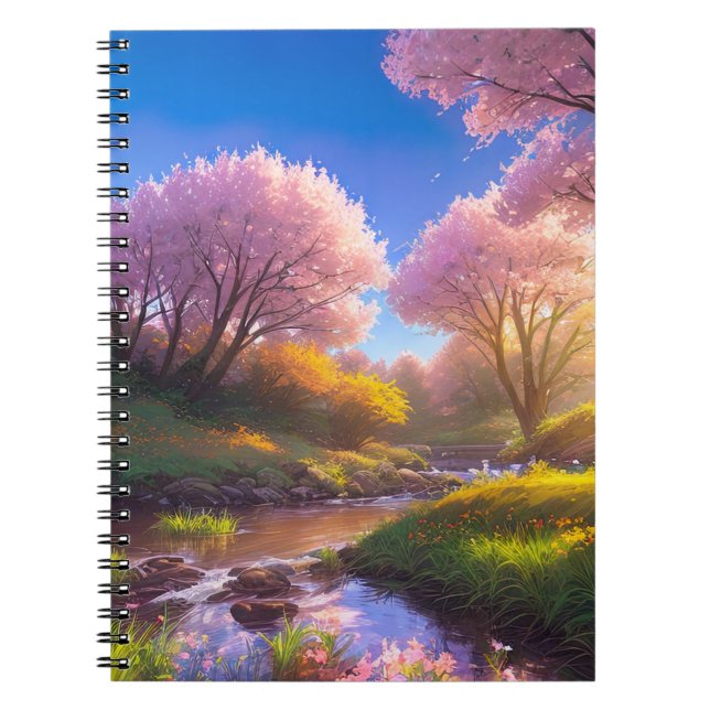 Carnet Charmes des Sakura Trees par le ruisseau gracieux (Devant)