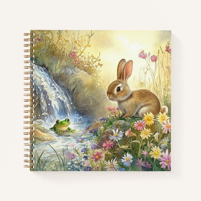 Carnet Charming Bunny & Frog Carré à l'aquarelle (Devant)