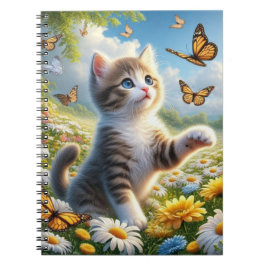 Carnet Chasse aux papillons Kitten dans le jardin des fle