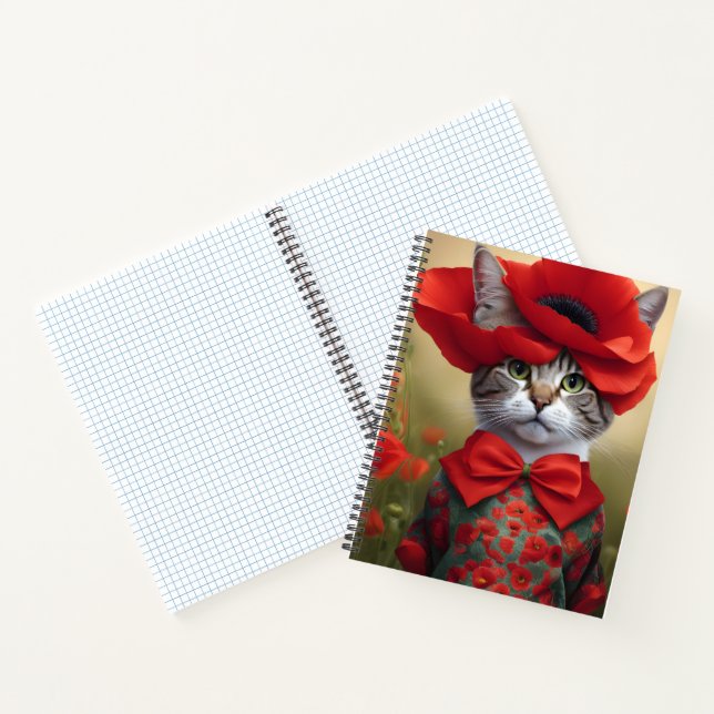 Carnet Chat avec une robe faite de coquelicot (Intérieur)
