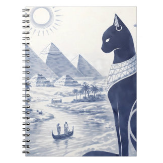 Carnet Chat Bastet égyptien antique et Pyramides Bleu 