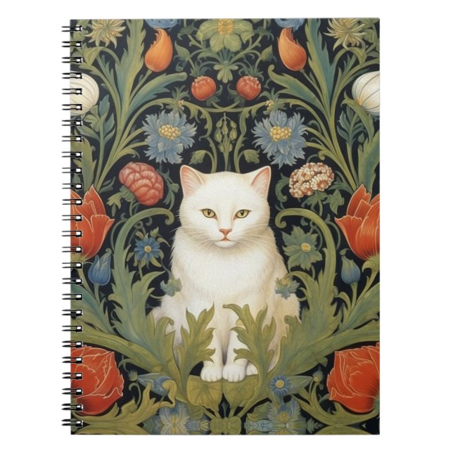 Carnet Chat blanc Art nouveau dans le jardin (Devant)