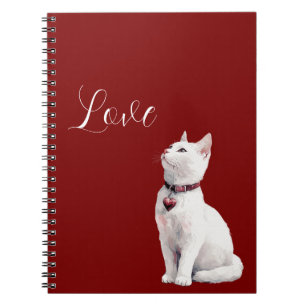 Carnet Chat blanc Chien du coeur rouge