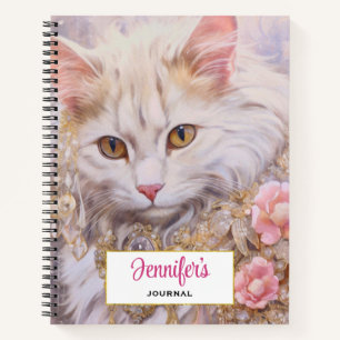 Carnet Chat blanc élégant en or et diamants
