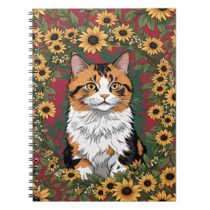 Carnet Chat calicot du Maryland et fleurs de Susan aux ye