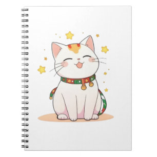 Carnet Chat Chanceux avec Design Kawaii Étoiles