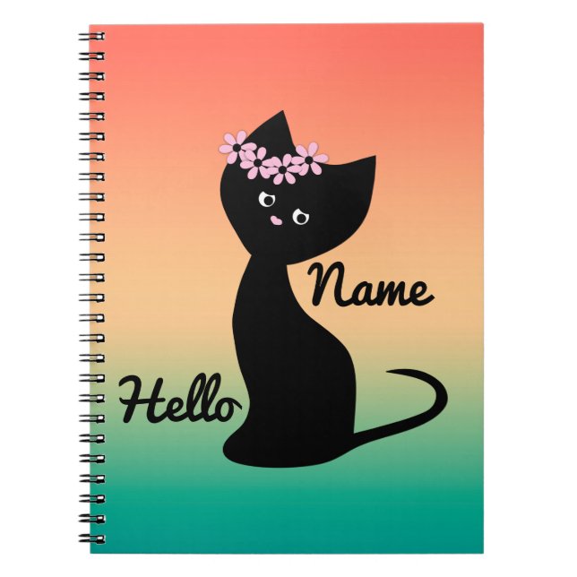 Carnet Chat chaton noir mignon dégradé personnalisé (Devant)