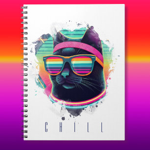 Carnet Chat Cool rétro des années 80 avec Sweatband et lu