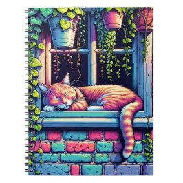Carnet Chat couché dans la fenêtre Sill Ai Art