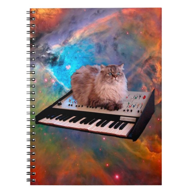 Carnet Chat couché sur un clavier dans l'espace (Devant)