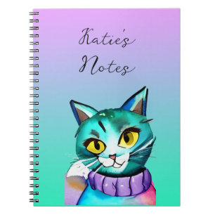 Carnet Chat Cute Bleu Kitty Personnalisé