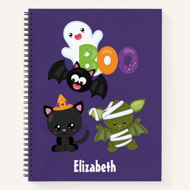 Carnet Chat de Cute Halloween, bat, mummy et ghost (Devant)