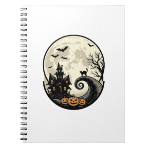 Carnet Chat de Halloween Vintage Maison Hantée Lune Vecte