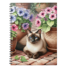Carnet Chat de Siamese et fleurs de Petunia