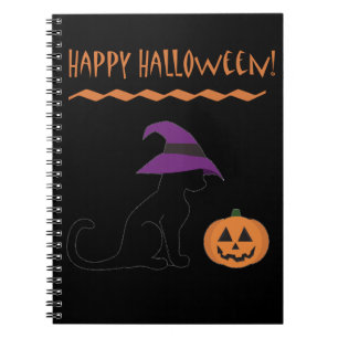 Carnet Chat de sorcière d'Halloween et Citrouille