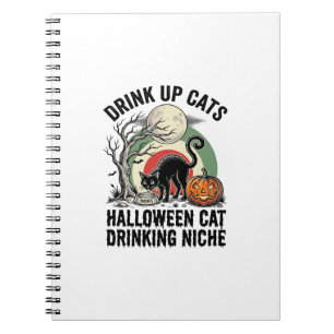 Carnet Chat d'Halloween buvant Vintage Moon Party Shirt_1