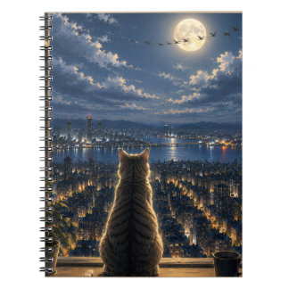 Carnet Chat éclairé par la lune regardant l'art de la fen