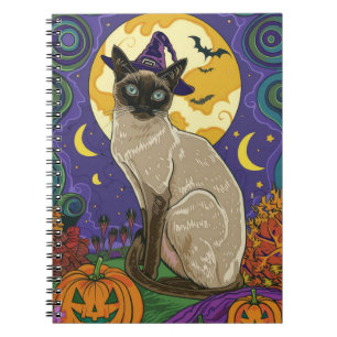 Carnet Chat éffrayant Siamese Halloween sorcière et Citro