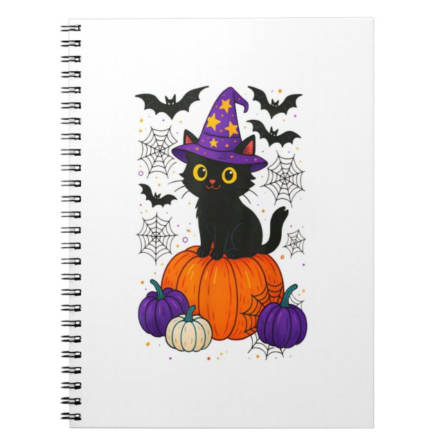 Carnet Chat en sorcière noire mignonne Citrouille Hallowe (Devant)