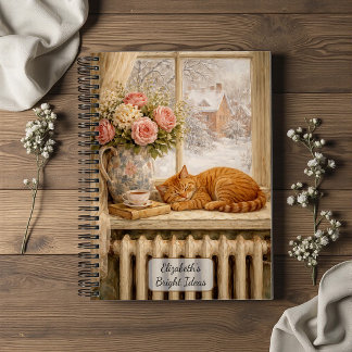 Carnet Chat endormi Fenêtre d'hiver
