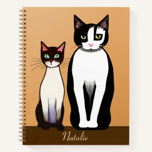 Carnet Chat et chaton noir et blanc rétro moderne