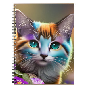 Carnet chat et fleurs bleu et rouille calico