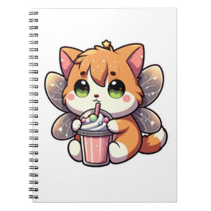 Carnet Chat fée mignonne buvant du milk-shake