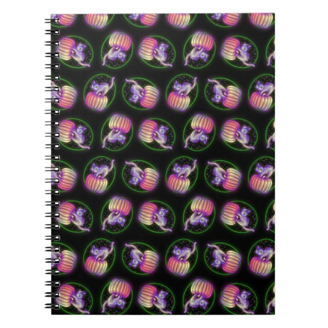 Carnet Chat Halloween Porté Sur Dessin Citrouille (Devant)