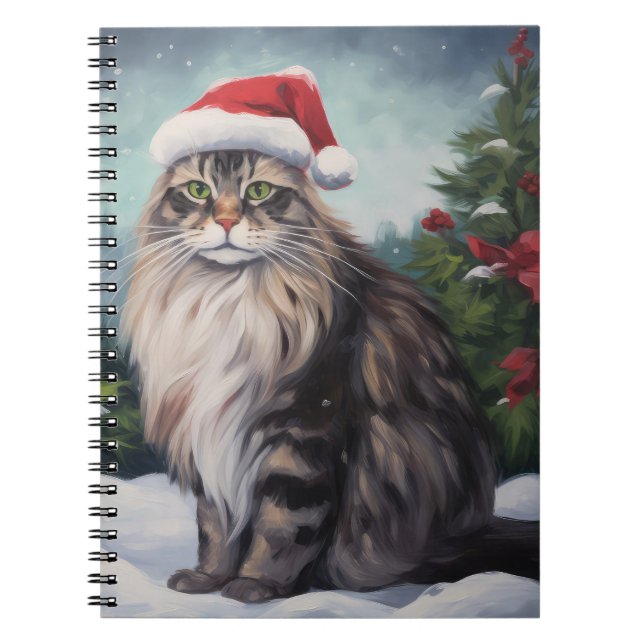 Carnet Chat Maine Coon à Noël de neige (Devant)