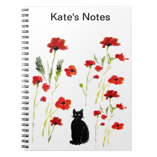 Carnet Chat mignon à Poppy rouge personnalisé (Devant)