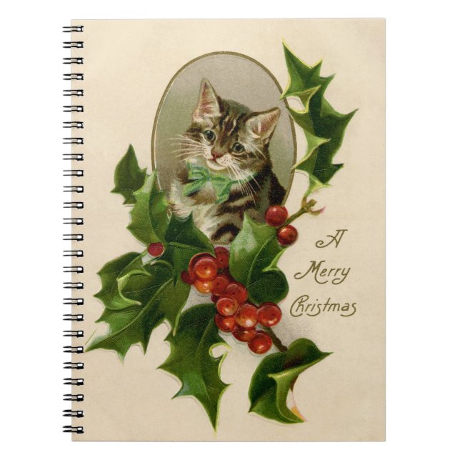 Carnet Chat Noël Joyau Holly Kitten Art antique (Devant)