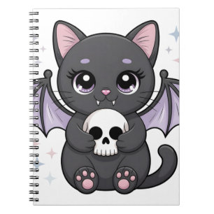 Carnet Chat noir aux ailes de chauve-souris violettes ser