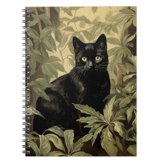 Carnet Chat noir dans la forêt luxuriante