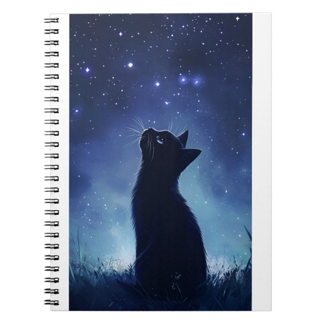 Carnet Chat noir dans la prairie magique Starlit (Devant)