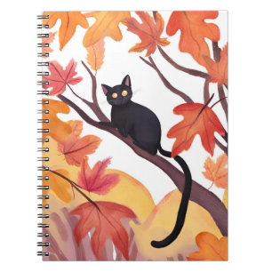 Carnet Chat noir dans un arbre   Automne Tombe Drôle Épou