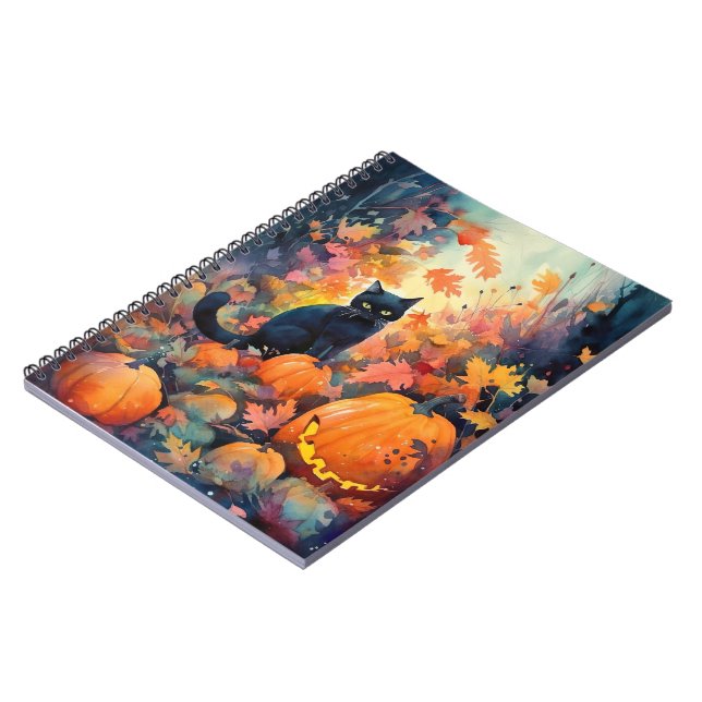 Carnet Chat noir d'Halloween avec la peur Citrouille (Côté gauche)