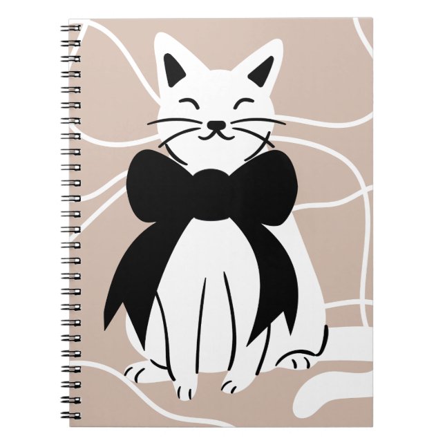 Carnet Chat noir et blanc avec ligne abstraite (Devant)